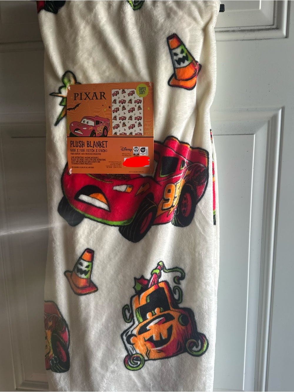 Disney Plush Blanket - White, Red and Orange Lightning McQueen